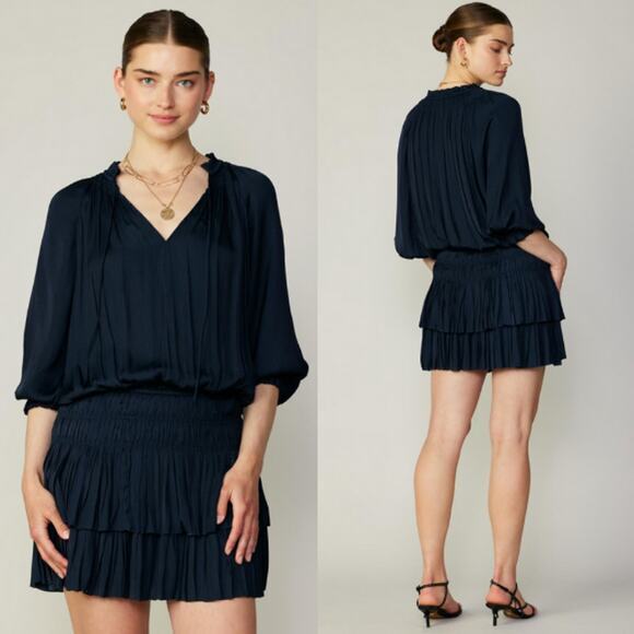 Current Air | Dark Navy Aurelie Pleated Mini Dress MSRP$148 - Picture 1 of 10